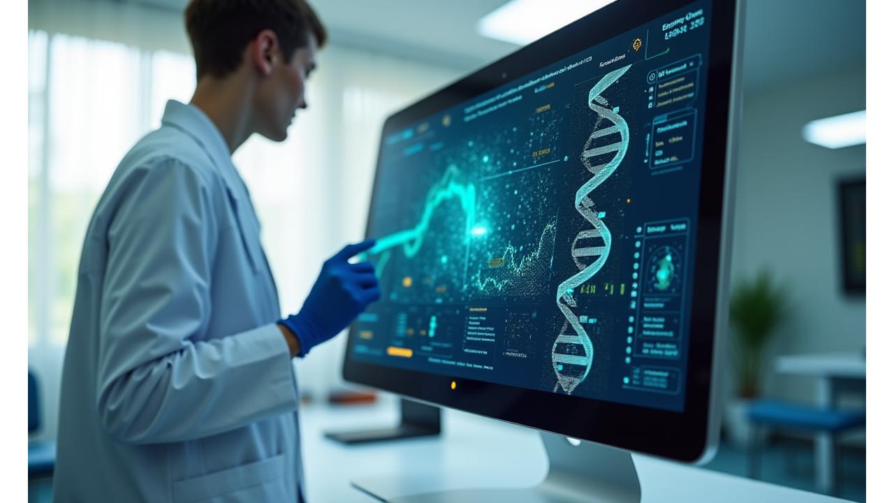 Interface d'assistant IA médical affichant des données de diagnostic et des certifications HDS.