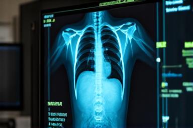 Image de radiographie avec zones d'intérêt mises en évidence par l'IA.