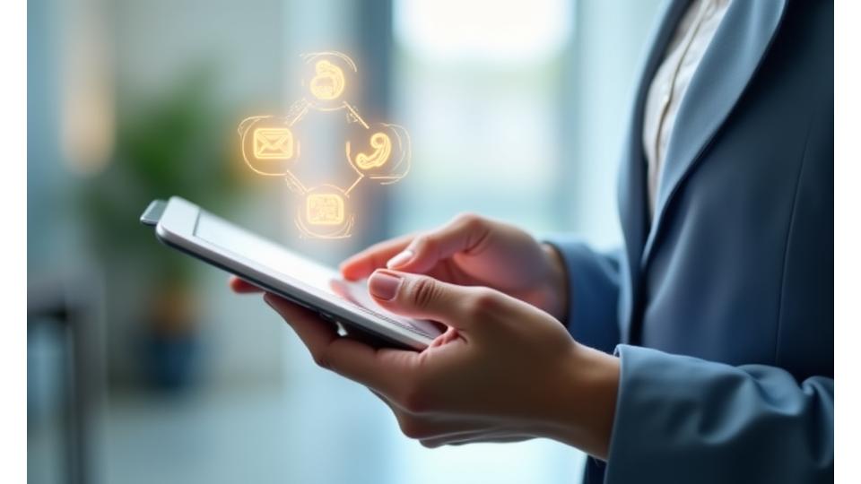 Personne interagissant avec un centre d'aide numérique, icônes de contact