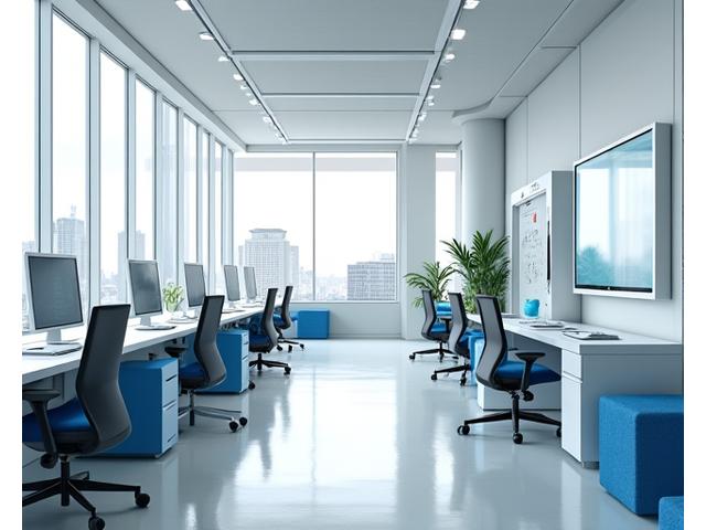 Intérieur moderne et accueillant des bureaux de Lux Mundi AI à Lyon avec des espaces de collaboration.