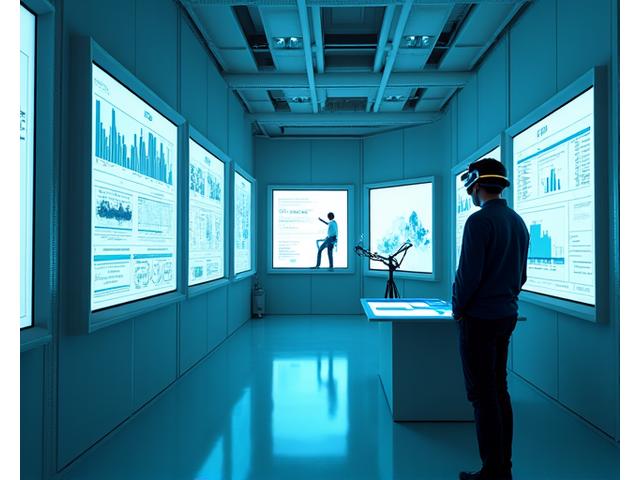 Vue panoramique d'un laboratoire de test utilisateur moderne avec un participant utilisant un casque de réalité virtuelle, des écrans d'enregistrement et des outils d'eye-tracking. L'ambiance est calme et technologique.