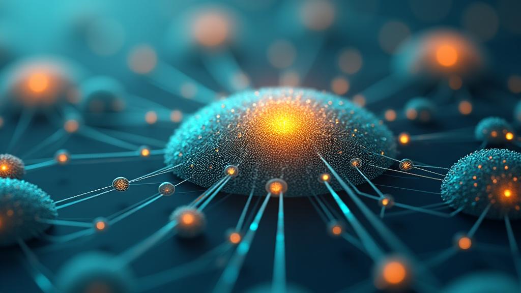 Représentation graphique d'un processus d'apprentissage continu des données linguistiques par l'IA, avec des flux d'information entrants issus de divers secteurs d'activité.